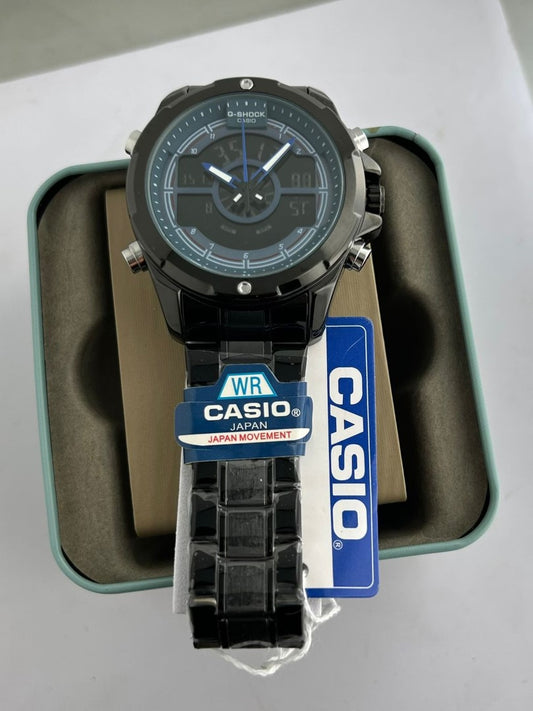 Casio watch with a tag on a gray background
