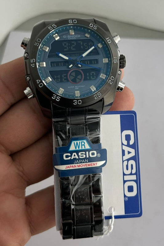 Casio G-Shock Chronograph Watch – Full Black with Blue Dial