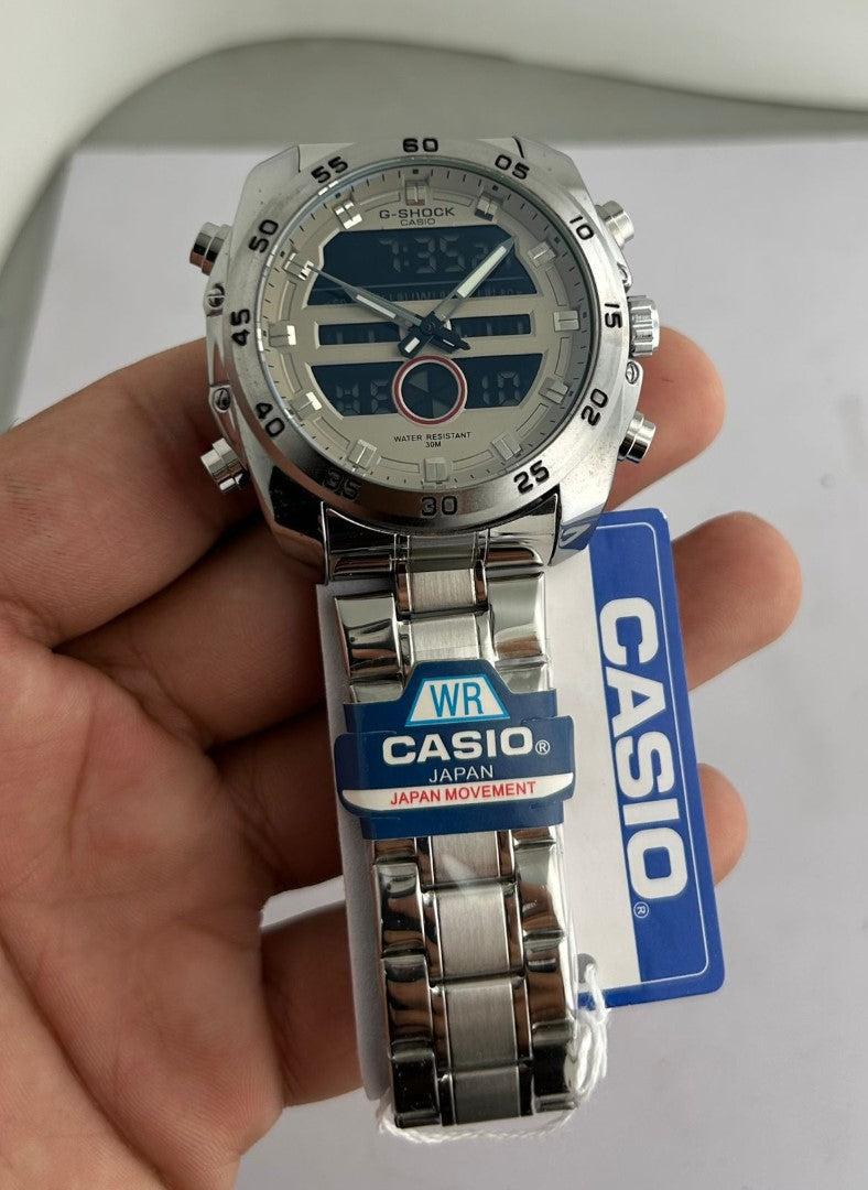 Casio G-Shock Chronograph Watch – Full Silver with Steel-Tone Dial