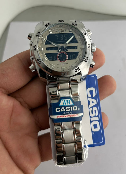 Casio G-Shock Chronograph Watch – Full Silver with Steel-Tone Dial