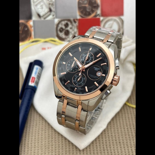 Tissot 1853-Inspired Chronograph Watch – Silver & Rose Gold with Black Dial