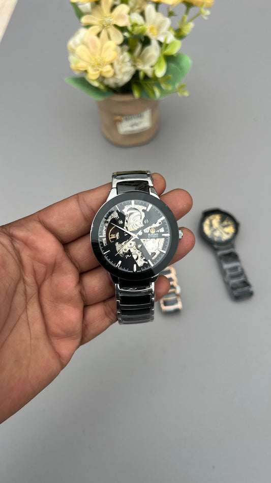 Rado Silver-Black Skeleton Automatic Watch