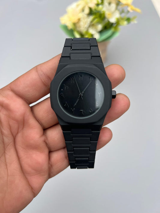 Black Arabic Dial Watch – Minimalist Matte Finish | Premium Stainless Steel Strap