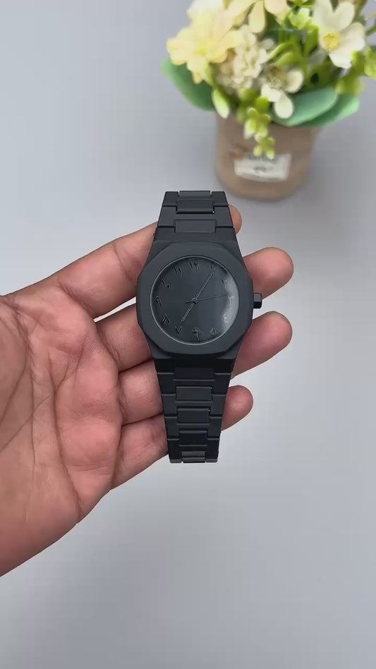 Black Arabic Dial Watch – Minimalist Matte Finish | Premium Stainless Steel Strap
