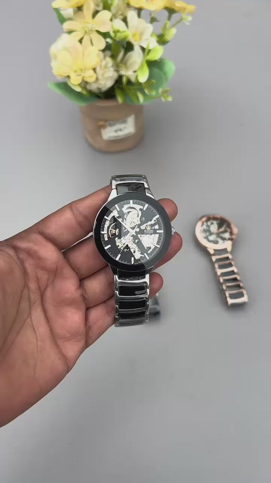 Rado Silver-Black Skeleton Automatic Watch