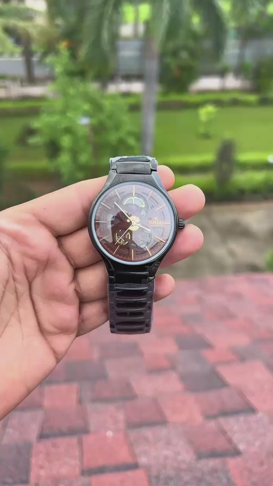 Rado Black Skeleton Automatic Watch – Brown Dial