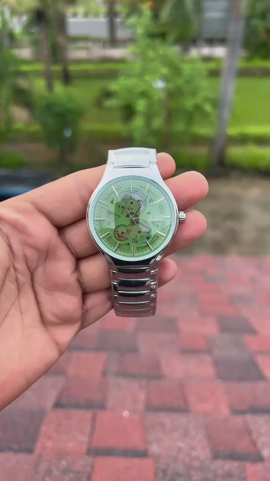 Rado Silver Skeleton Automatic Watch – Green Dial